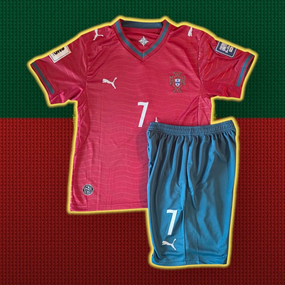 🔥 Kids Portugal Home 2026 Soccer Jersey Set – Ronaldo #7 🔥